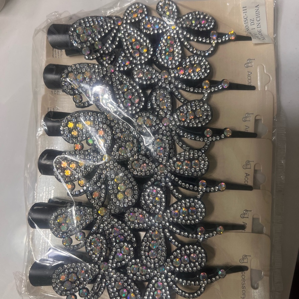 Rhinestone Bow Hair Clips